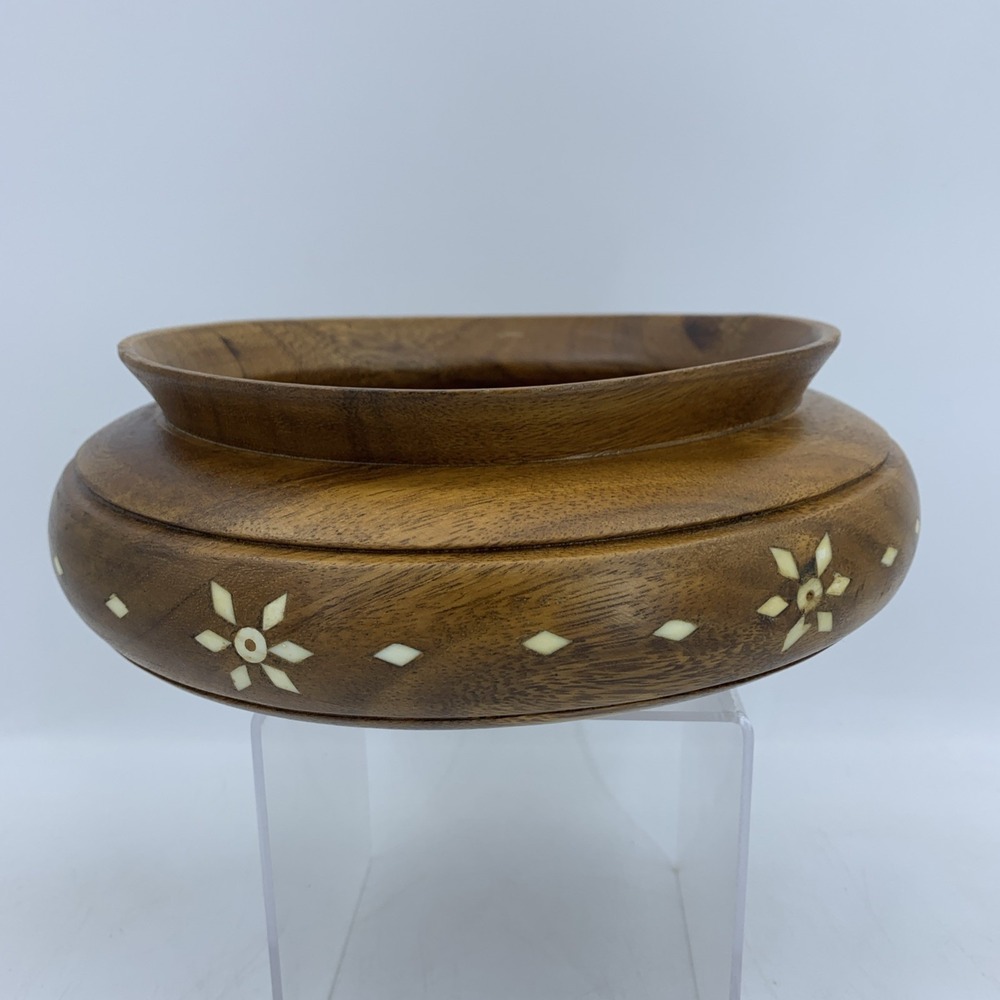 Vtg Hand Turned Crafted Wood Bowl Trinket Serving Cottage Boho Primitive MCM